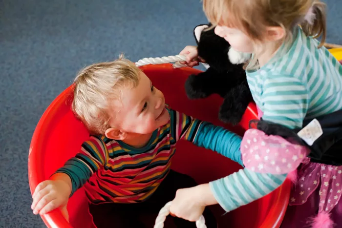 Two young children playing.