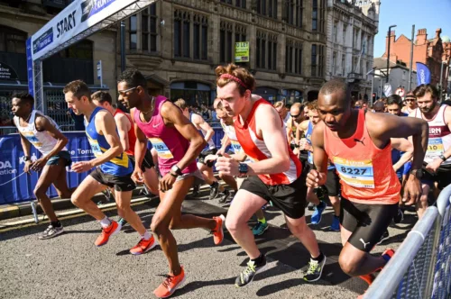 A group of runners it taking on the Leeds Marathon.
