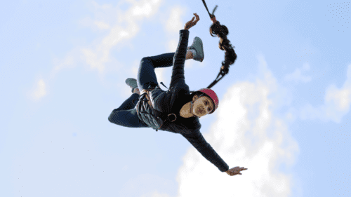 A person is bungee jumping.
