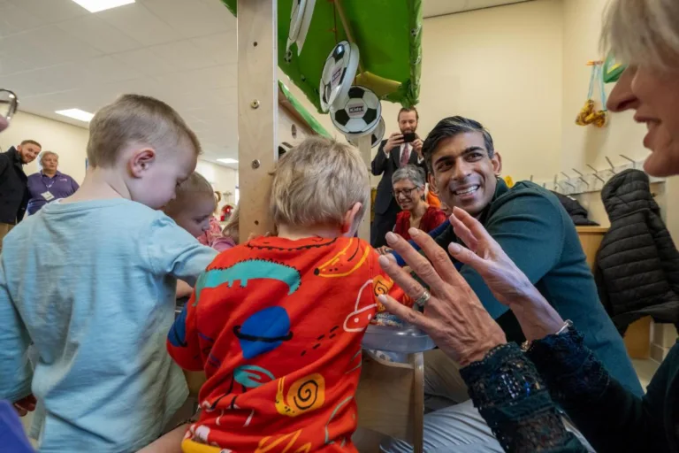 Prime Minister Rishi Sunak plays with children at Kids' Basingstoke Nursery