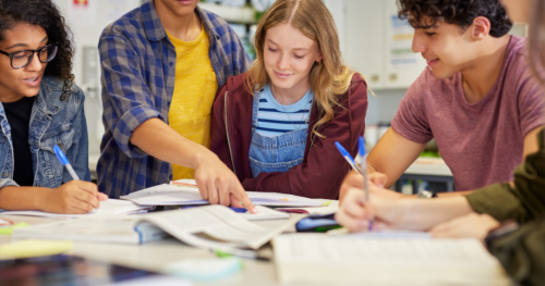 a group of young people studying together