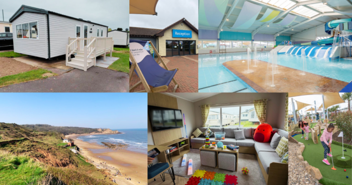 kids cayton bay holiday homes collage showing the facilities and the holiday home
