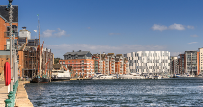 ipswich waterfront with apartments near the water