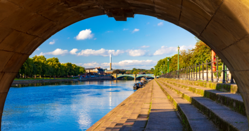 under a bridge along the river trent on a sunny day